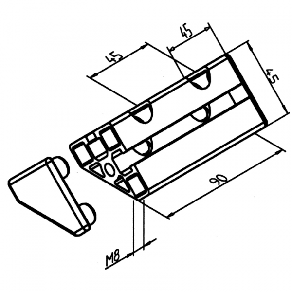 PROFIL SPOJNIK 45° L=90mm Z MATICAMI M8