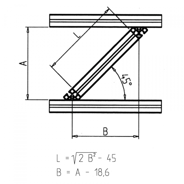 PROFIL SPOJNIK 45° L=90mm Z MATICAMI M8
