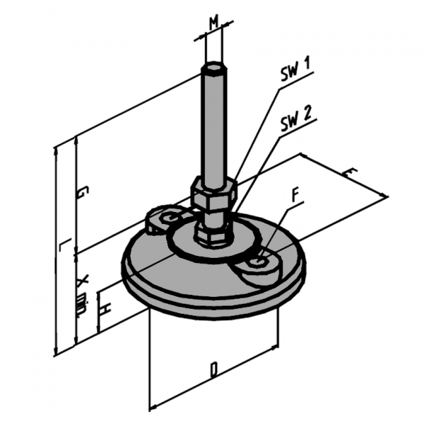 NOGA M10 D100 Z LUKNJAMI ZA PRITRDITEV L=122mm