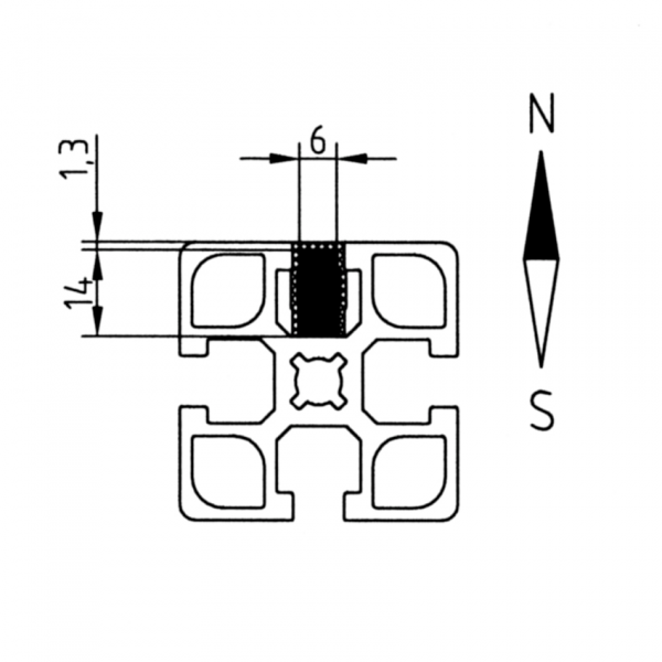 MAGNET 6X14X50mm ZA UTOR PROFILA