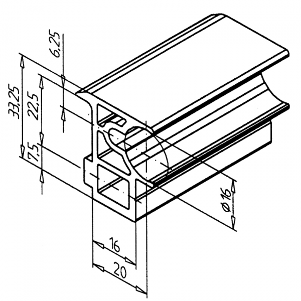 Shaft supporting profile LR16 with bore